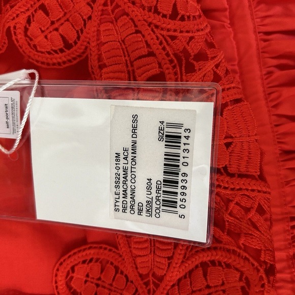Self Portrait NWT Red Macrame Lace Mini Dress Sz 4 MSRP $465 - Picture 6 of 9